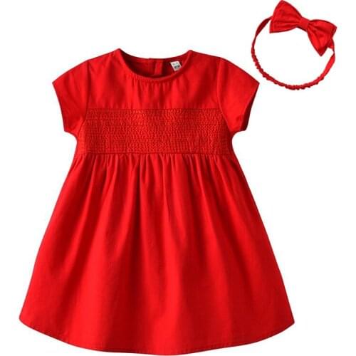 Auro Mesa Baby Girl Summer Clothes Red Baby Birthday Dress With Headbands 1st Birthday Outfits