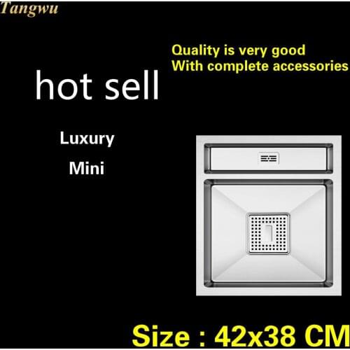 Free shipping Standard mini household kitchen manual sink single trough durable 304 stainless steel mini hot sell 42x38 CM