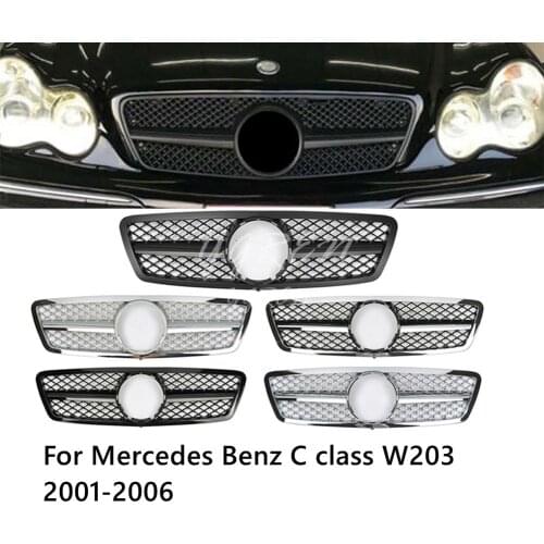 Black Front Grill Cover Grille Frame For Mercedes Benz C class W203 2001-2006 05