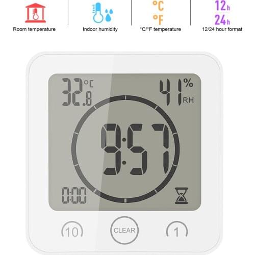 Digital Bathroom Clocks Thermometer Hygrometer Lcd Suction Cup Waterproof Shower Watches Temperature Humidity Meter Alarm