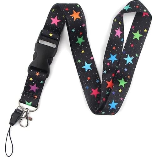 Colorful stars Lanyard Keys Phone Holder Funny Neck Strap With Keyring ID Card DIY Animal webbings ribbons Hang Rope