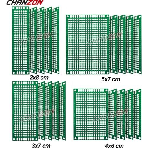 20 Pcs Double Sided PCB Board ( 2X8 3X7 4X6 5X7 ) Tinned FR4 Prototype Kit Printed Universal Circuit Perfboard for DIY Soldering