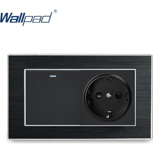 EU Schuko Socket With 1 Gang Switch Wallpad Aluminium Satin Metal Panel 146*86mm 1 Gang 2 Way Wall Switch with EU Socket