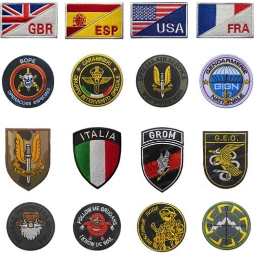 Spain France Russian Italy British German Poland SPECIAL FORCE Patches OPS SWAT Army Military Tactical Combat Emblem Badges