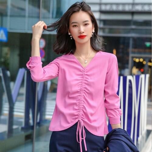 IZICFLY New Fall Spring Pink Sexy Tops For Women Fashion Plus Size Korean Long Sleeve Shirt Slim Casual Office Elegant Blouse