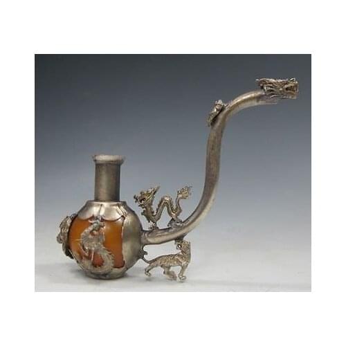 Chinese Boutique collection Tibetan silver carving dragon tobacco pipe /1