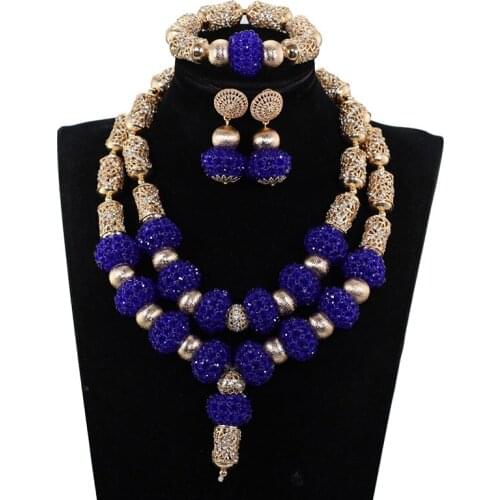 Royal Blue African Jewelry Sets Indian Bridal Crystal Beaded Statement Necklace Set Blue Chunky Women Costume Jewelry Set WE241