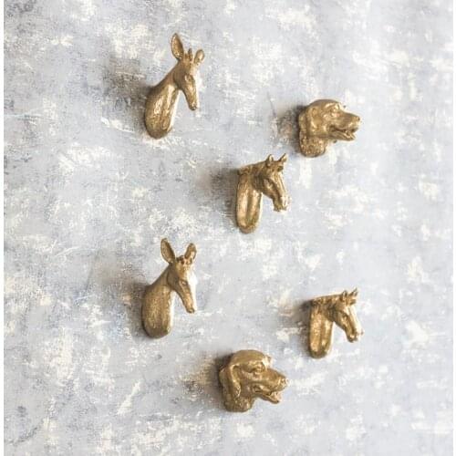 Nordic Style Horse Head Deer Dog Creative Solid Brass Knob Vintage Cabinet Handle Drawer Pull Brushed Brass Color