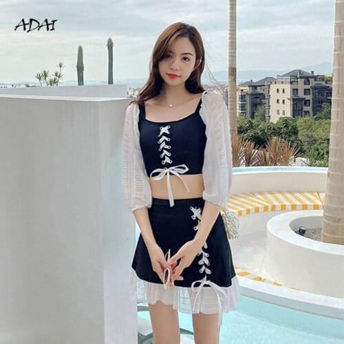 High Waisted Bikini 2021 Push Up Swimwear Women Swimsuit With Skirt Sleeves Black Two Piece Summer Bathing Suit Swim Beachwear