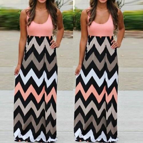 Summer Women Dress Striped Design Long Boho Dress Lady Sleeveless Beach Summer Sundrss Maxi Dress Female Sexy Clothing For 2021