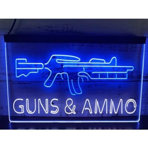 SS134 Guns Ammo Shop Dual Color LED Neon Sign