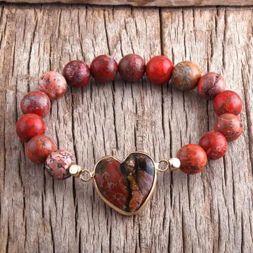 MD Fashion Boho Jewelry Natural Stone Beads Heart Charm Bracele Women Bracelets & Bangles DropShippers