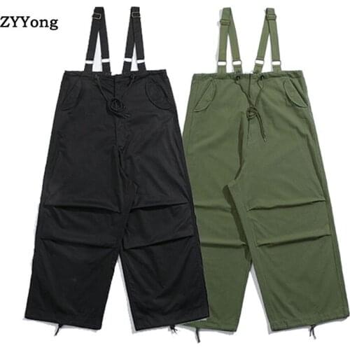 2020 New Mens Black Green Loose Overalls Fashion Mens One-piece Pants Male Casual Pocket Jumpsuits Hip Hop Bib Pants