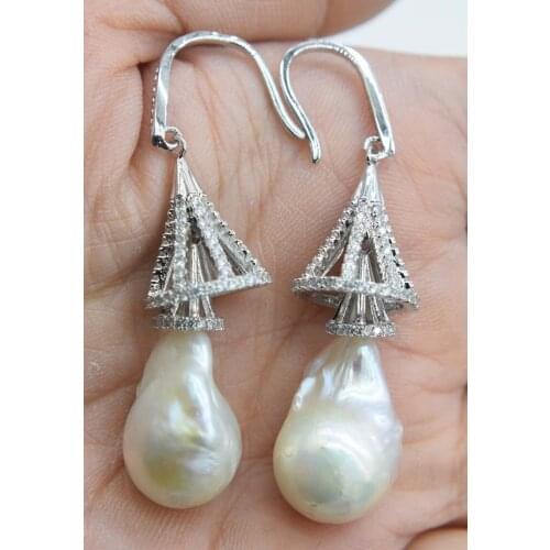 One pair white freshwater keshi pearl baroque 9-16mm hook earrings unique style wholesale beads FPPJ