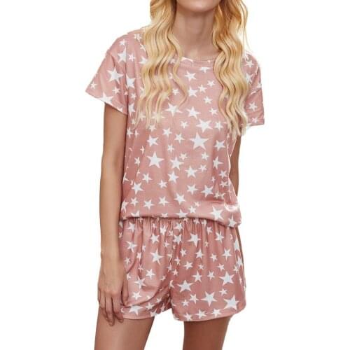 Pajama Sets Women Leisure elegance Stars Print Sleepwear Set Short Sleeve T-shirt Shorts Homewear Pajamas Womens Sleep 2021