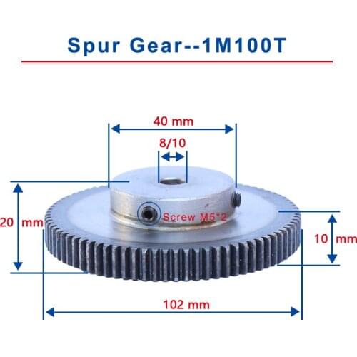1 Piece 1Model 100Teeth Spur Gear Bore Size 8 / 10 mm Motor Gear Low Carbon Steel Material High Quality Metal Gear For Motor
