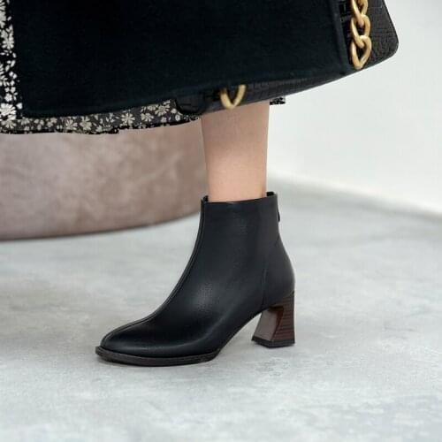 QZYERAI 2021 Fashion Leather Zipper 6.5cm High Heels Short Boots Vintage Elegant Dating Princess Ankle Boots