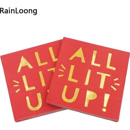 [RainLoong] 3-Plys Foil Gold Beverage Paper Napkin All Lit Up For Party Decoration 25*25cm
