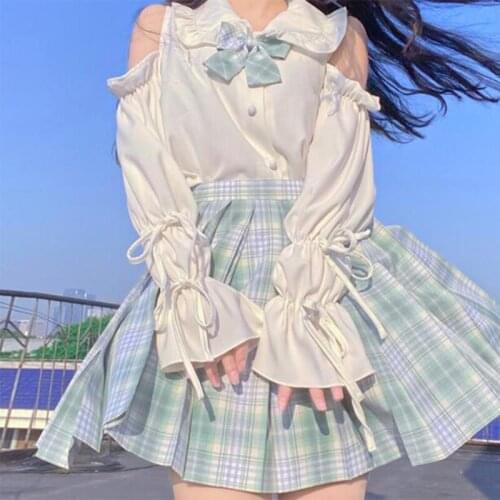 Richkeda Store New Japanese Schoolgirl Harajuku Skirt Woman High Waist Pleated Kawaii Skirt Black Pastel Pink Plaid Jupe Girls