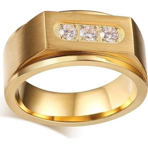 Mens Fashion Jewelry Gold Color AAA Zircon Cz Engagement Wedding Band Rings For Men Finger Party Jewelry