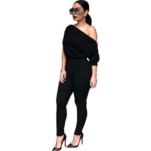 Sexy Off the Shoulder Zipper Short Sleeve Elegant Jumpsuit Women Solid Casual Romper Stretchy One Piece Jumpsuit Overall Female