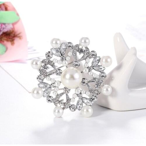 Silver Rhinestone Pearl Sunflower Style Brooches for Women Enamel Brooch Pins Jewelry Accessor
