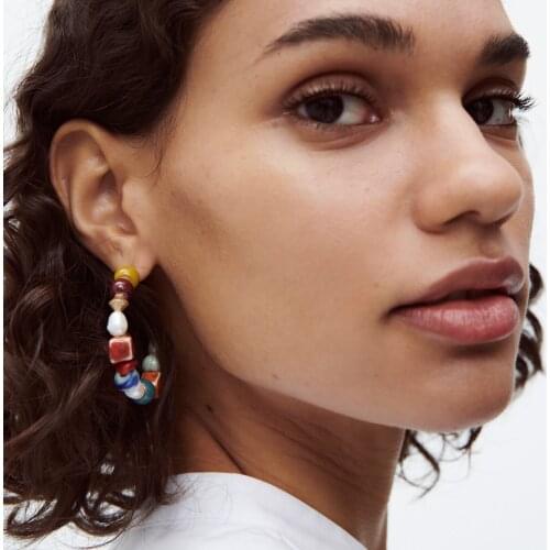 Vedawas ZA BIg Circle Pearls Ceramic Hoop Earrings for Women Trendy Nature Stone Colorful Stud Earrings Accessories Jewelry Gift