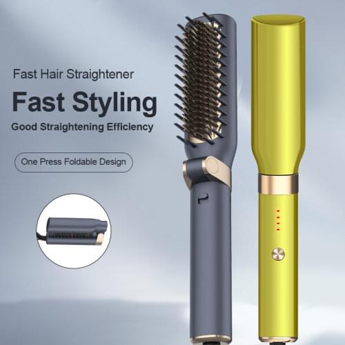 Foldable Hair Dryer Brush Hair Straightener Comb Four-Gear Temperature Adjustment Hair Curler Iron Hair Blower Brush Hot Comb