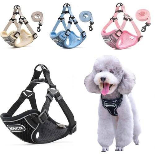 Dog Harness Vest Puppy Kitten Collars Breathable Mesh Vest Adjustable Small Dog Cat Vest Harnesses Leash French Bulldog For Dogs