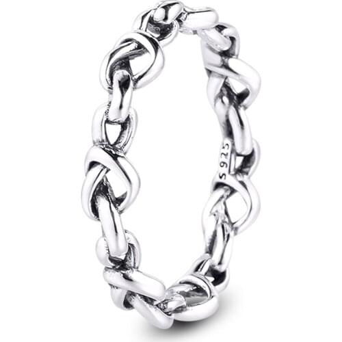 QANDOCCI Silver 925 Jewelry Knotted Hearts Ring For Women Fashion Gift Original Sterling Silver Ring