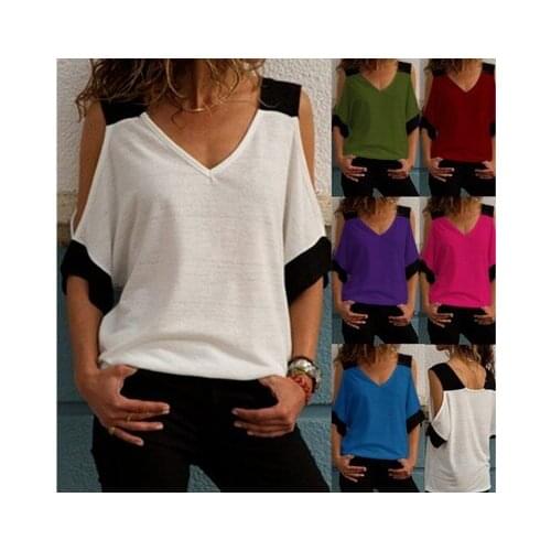 5XL Women Sexy Off Shoulder Summer T-shirt Casual Hollow Out Short Sleeve V-Neck Top Ladies StreetLoose Plus-Size Tshirt