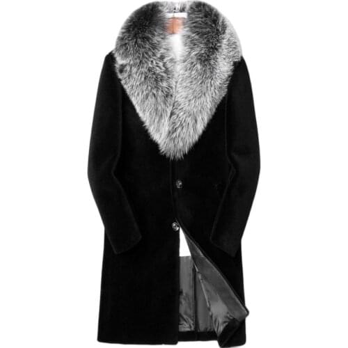 S-6XL New Fashion Winter Clothing Plus Size Overcoat Integrative Mens Long Fox Fur-collar Mink Fur Coat Thickened Men Clothes
