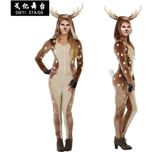 Halloween Sexy sika deer Cosplay for Adults Kids Women Animal Slim Deer Suit Winter Jumpsuit Cosplay Costume Christmas Female
