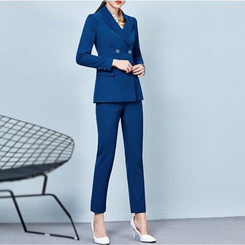 Work Pants Suits OL 2 Piece Sets Double Breasted Blazer Jacket Trousers Suit For Women Blazer Set Custom Made Feminino