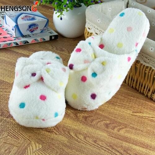 Winter Warm Slippers Women Home Shoes Short Plush Soft Sole Women Indoor Floor Slippers Butterfly-Knot Fashion Home Slippers