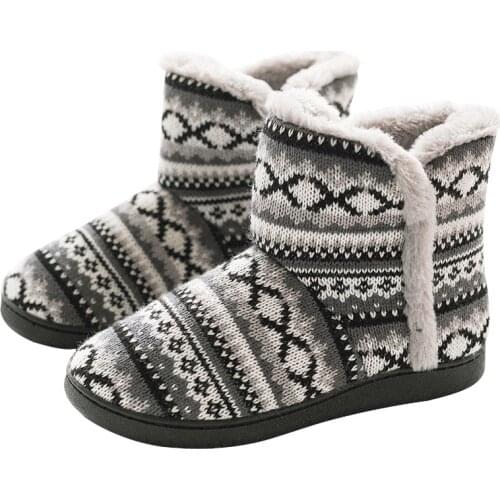 Winter High-Top Winter Home Boots Thick-Soled Home Slippers Non-Slip Belt Heel Warm Shoes Men And Women Cotton Slippers Women