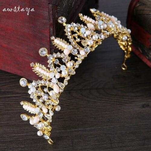 Gold Crystal Women Bride Crown women Hollow Geometry Metal Rhinestone Wedding Tiara Hairband Wedding Jewelry Hair Accessory
