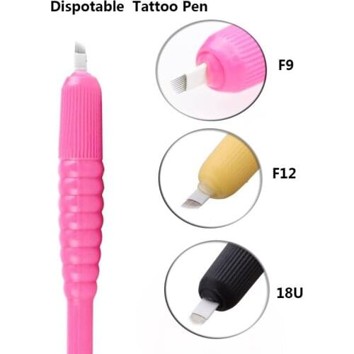 10pcs Hot Sterilized Disposable Microblading Manual Pen Microblade with 9/12CF 18U Cruved Needle Eyebrow Permanent Makeup