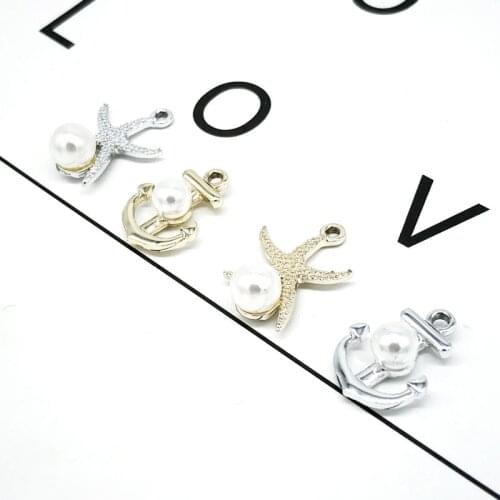 10 pcs Anchor starfish Pearl Rhinestone Charms Bracelet Silver Gold Tone Metal Pendants DIY Earring Jewelry Accessories YZ216