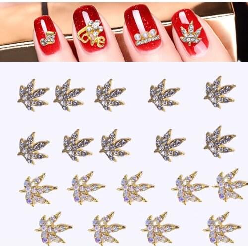 10pcs/pack Nail Art Decorations Shinny Zircon+Metal Alloy Rhinestones For Nail Art Maple Leaves Shaped Design Jewelry 2Styles
