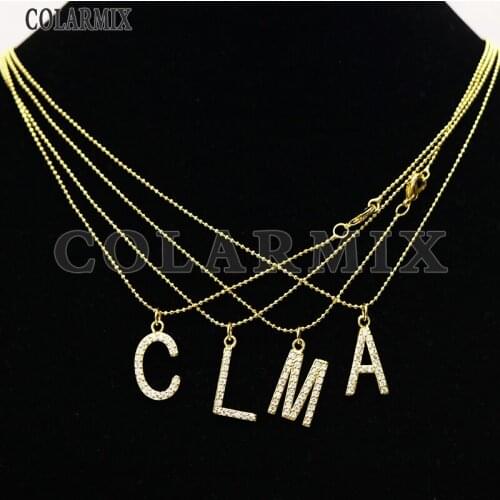 12Pcs zircon letter charms necklace gold chain necklace gift for lady trendy jewelry bead chain wholesale jewelry9723