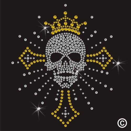 2pc/lot Cross crown Skull Rhinestone Applique hot fix rhinestone applique designs iron on transfer for shirt