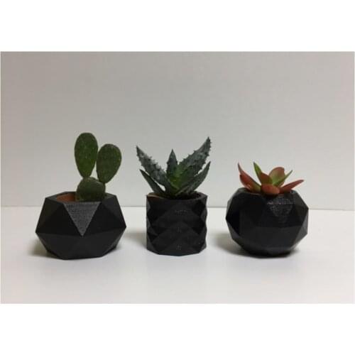 3'lü Black Color Concrete Sukulent And Cactus Flower Pot Set