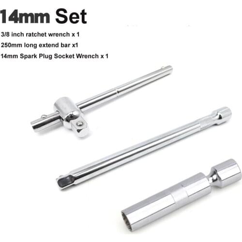 3 in 1 Spark Wrench Tool set 3/8" 14mm/16mm Magnetic Universal joint Spark Plug 12 point socket with extend bar and Slide bar