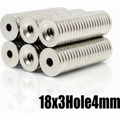 5/10/50/100/200Pcs Neodymium Magnet 18x3 Hole 4 N35 NdFeB Round Super Powerful Strong Permanent Magnetic imanes Disc 18*3 Hole 4