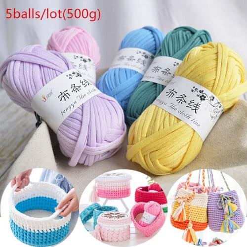 5balls/lot Soft Thick Cloth Fabric Strip Yarn 100% Polyester DIY Knitting Blanket Cushion Carpet Handbag Crochet Cloth Yarn 500G