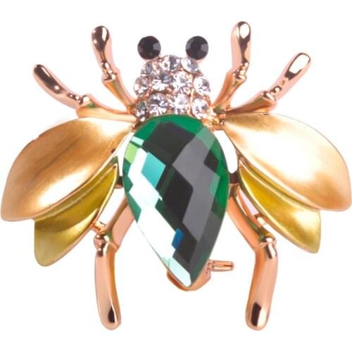 Blucome Green Enamel Mosquitoes Brooches Gray Water Drop Crystal Flies Brooches Gunblack Color Pins For Party Dress Hat Jewelry