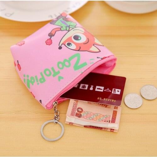 DL Korean cartoon keychain with Mini Hand Purse fox PU leather coin bag of children Stationery office supplies for students