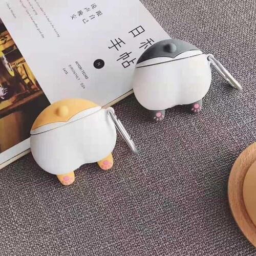 3D Cute Funny Shiba Inu Ass Wireless Earphone Case for Apple Airpods 1 2 Cartoon Husky Corgi Dog Puppy Headset Protective Cover