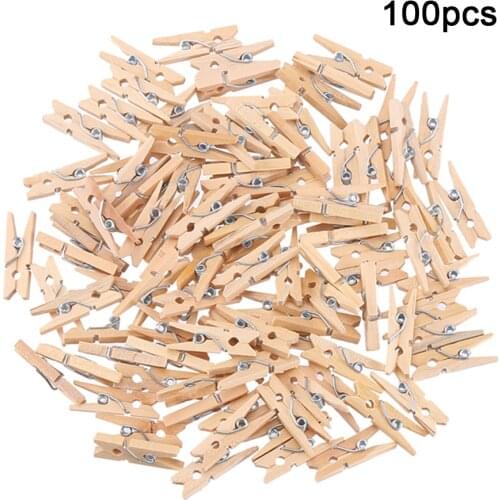 Wooden 100Pcs/lot Mini Clips Natural Clothes Pin Photo Paper Peg Clothespin Craft Clips